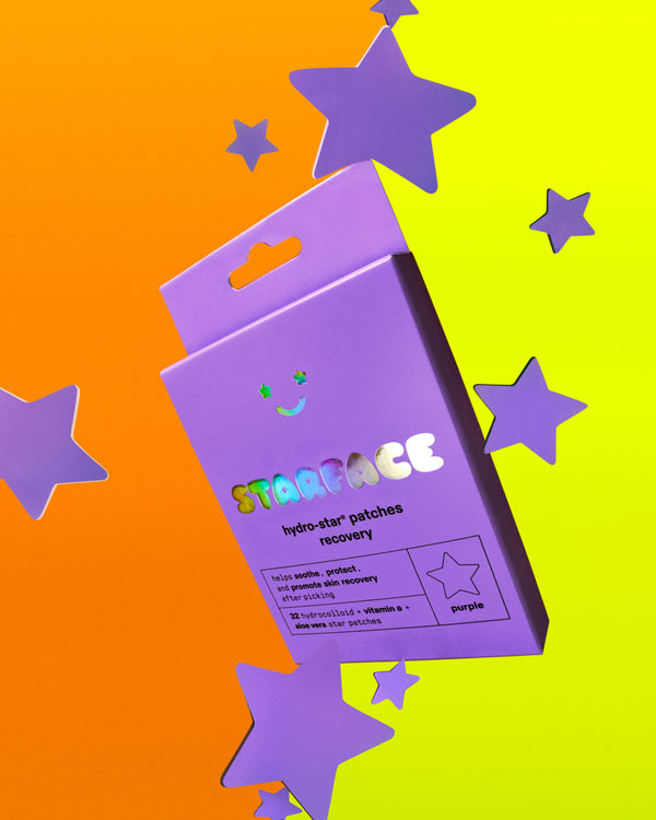A refill pack of purple Starface Hydro-Star® Recovery patches. Hydrocolloid stars that soothe dry, flaky or picked skin.