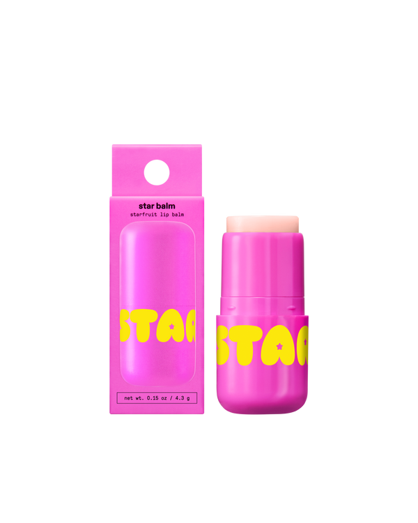 Starface Star Balm® in Starfruit, capped tube on a plain background. A bright, juicy tropical moisturizing lip balm.