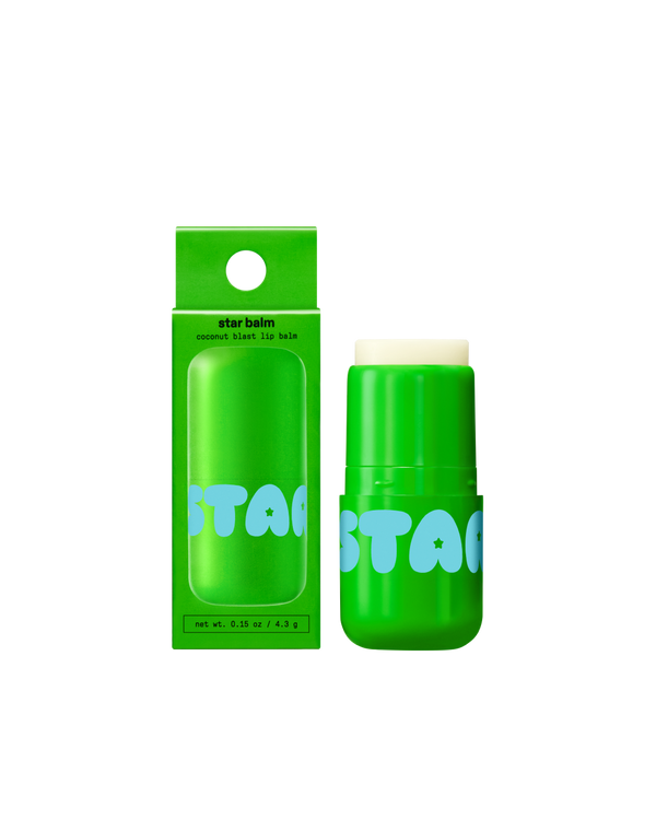 Starface Star Balm® in Coconut Blast, capped tube on a plain background. A creamy, refreshing coconut lip balm.