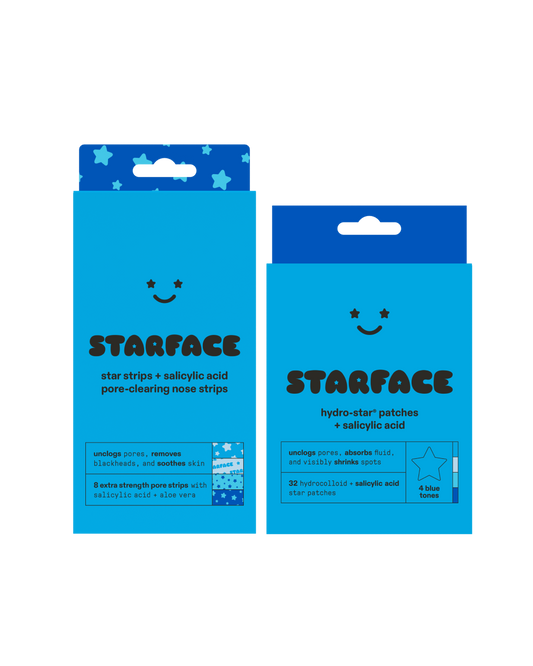 Starface Super Sal Acid Bundle. Star Strips™ + Salicylic Acid nose strips and the Hydro-Star® party pack.