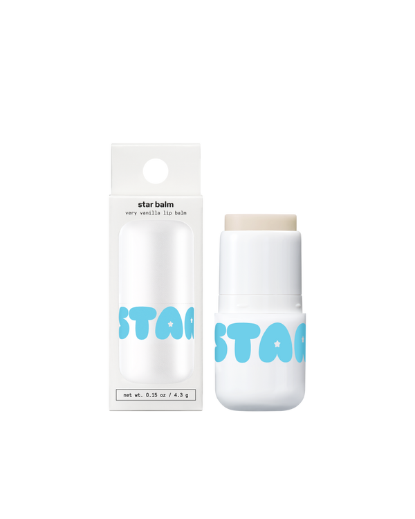 Starface Star Balm® in Very Vanilla, capped tube on a plain background. A sweet, soft vanilla moisturizing lip balm.